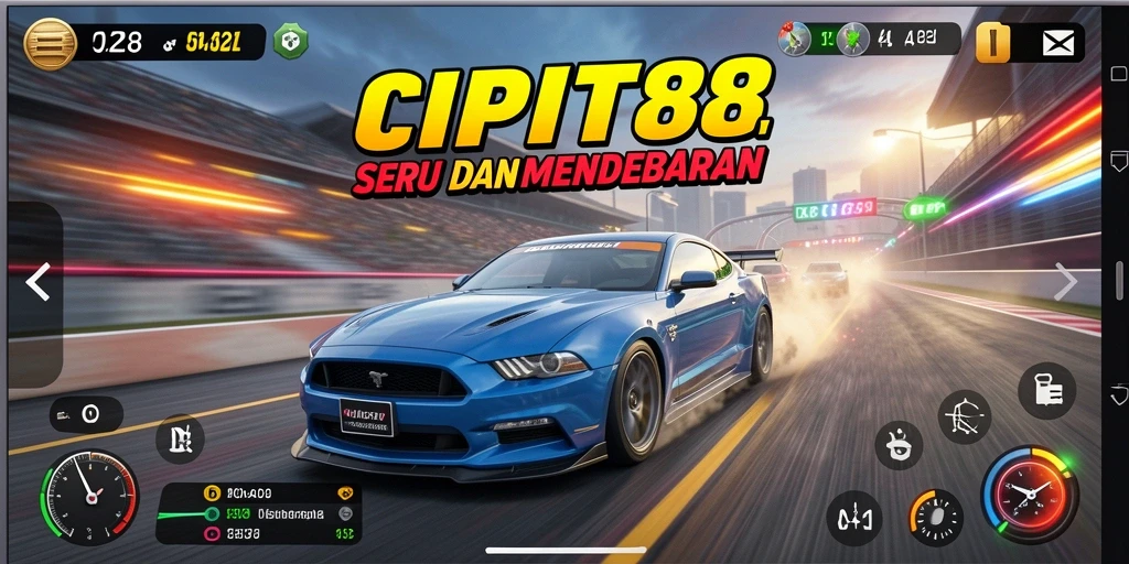 Tampilan gameplay intense dengan mobil balap yang melaju kencang.