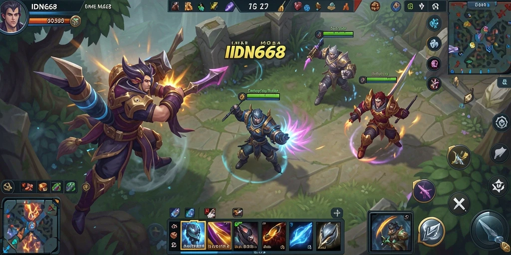 Tampilan menarik dari pertempuran di game MOBA IDN668.