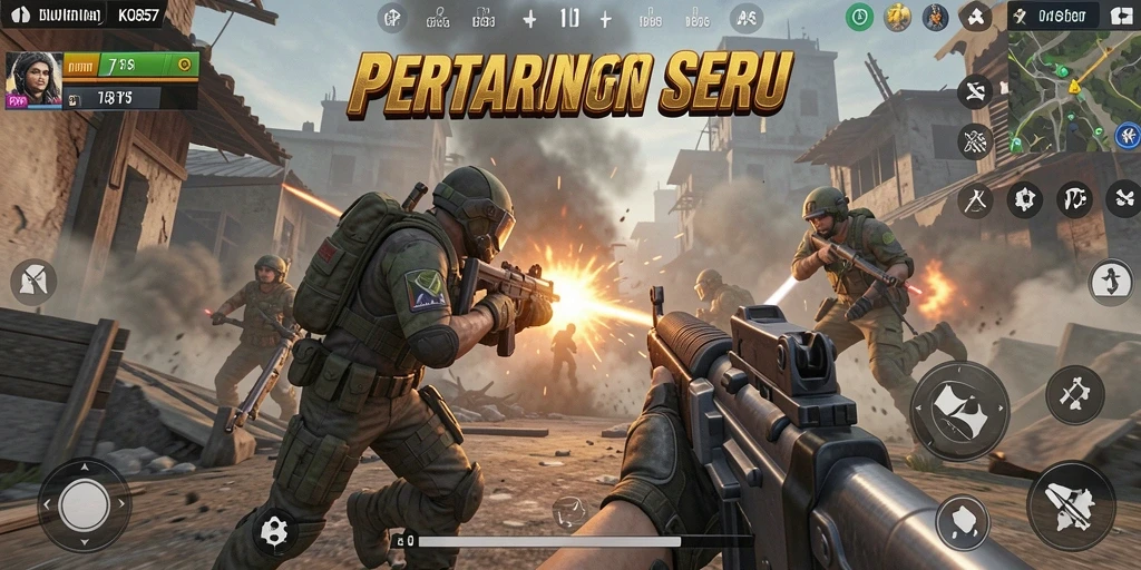 Tampilan gameplay seru dalam KO857 dengan aksi tembak-menembak intens.